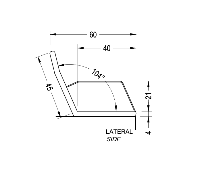 Technische tekening van Escofet Kanji zitelement met ergonomische afmetingen: zithoogte 45 cm, zitdiepte 40 cm en armsteunen +21 cm, volgens universal design principes voor de publieke ruimte.